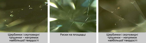 Щербинки і тріщини на поверхні діаманта